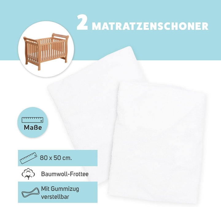 Matratzenschoner aus Baumwolle für Babykrippe | 50 x 80 cm | Wasserdicht | Atmungsaktiv | mit Gummi