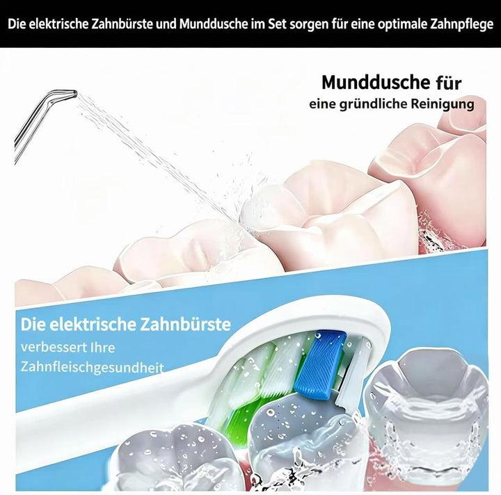 2-1 Mundreinigungsset, Wasser-Zahnseide und elektrische Zahnbürste (Weiss), Weiß