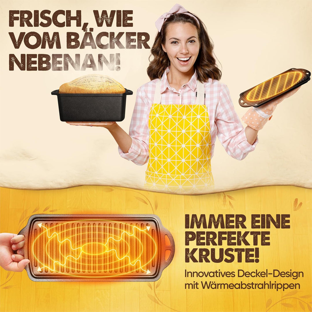 Flavemotion Brotbackform mit Deckel - Robuste rechteckige 28cm Backform aus Gusseisen - Ideal als Ka