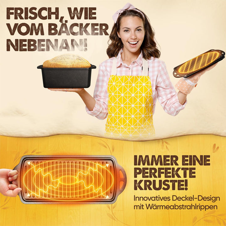 Flavemotion Brotbackform mit Deckel - Robuste rechteckige 28cm Backform aus Gusseisen - Ideal als Ka