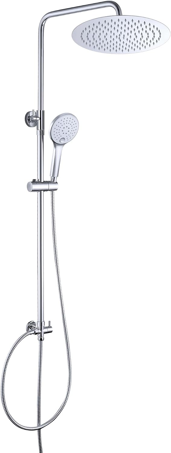 JOHO Edelstahl Duschset ohne Armatur, Regendusche Duschsystem mit Duschkopf, Duschstange, Duschschla
