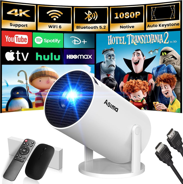 Mini Beamer, 1080P 4K Support 180°Dreh Tragbarer Streaming-Projektor, Klein Videoprojektor Unterstüt