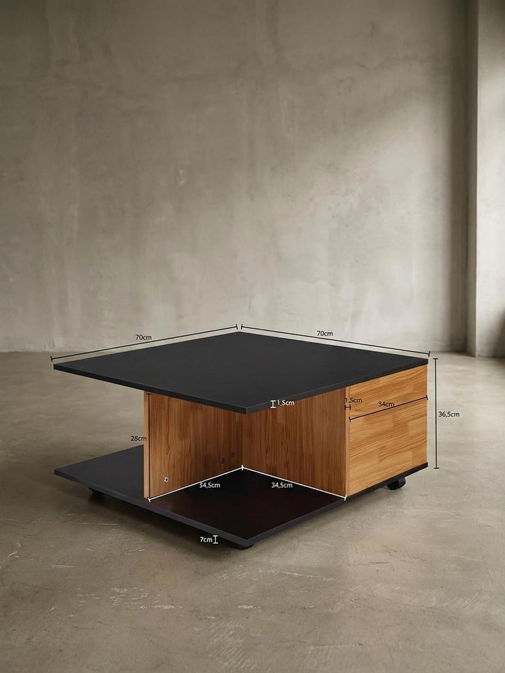 KADIMA DESIGN Couchtisch RAPIDO: 70x70x36,5 cm, 2 Schubladen, Rollen, Melaminharzbeschichtung, Weiss