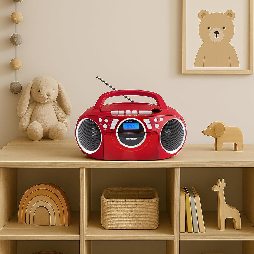 Karcher RR 5042-R tragbares CD Radio/Boombox mit CD-Player und Kassettenspieler (UKW, Batterie-/Netz