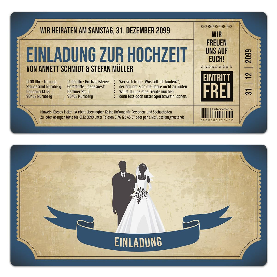 Kartenmachen.de Personalisierte Einladungskarten zur Hochzeit (ab 10 Stück Sets selbst gestalten) al