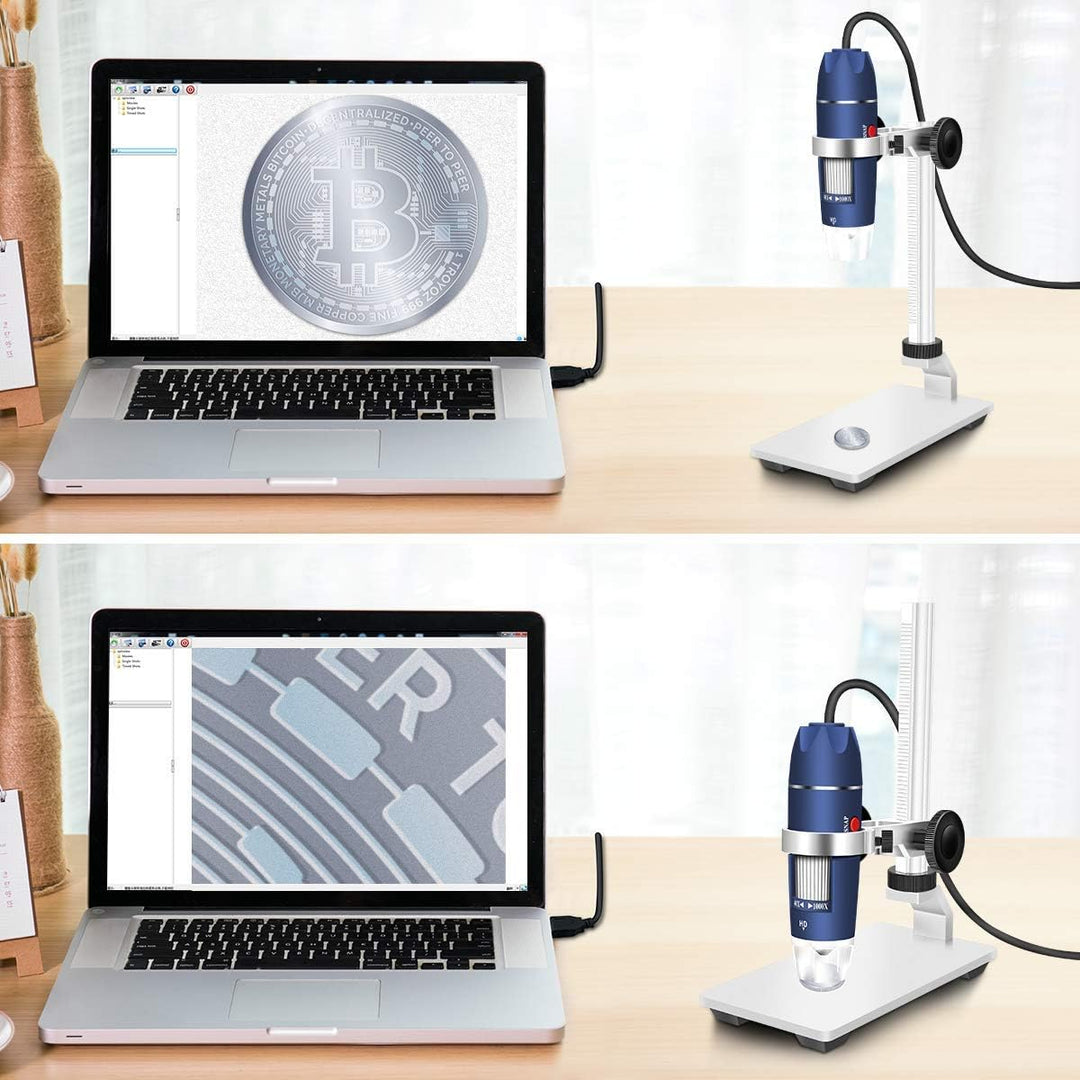 Jiusion HD 2MP USB Digitalmikroskop 40-1000X Tragbare Vergrösserungs-Endoskopkamera mit 8 LEDs Stabi