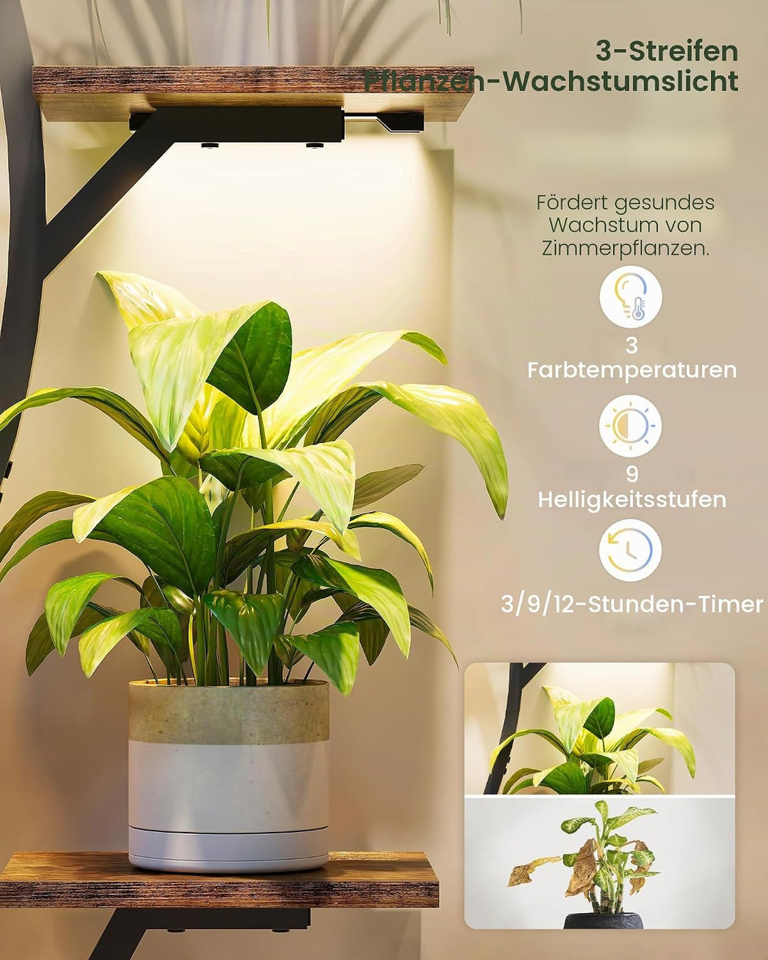 CHOEZON Blumenständer mit Pflanzenlampe, 7-stufiges Pflanzenregal aus Spanplatten, dimmbares LED Pfl