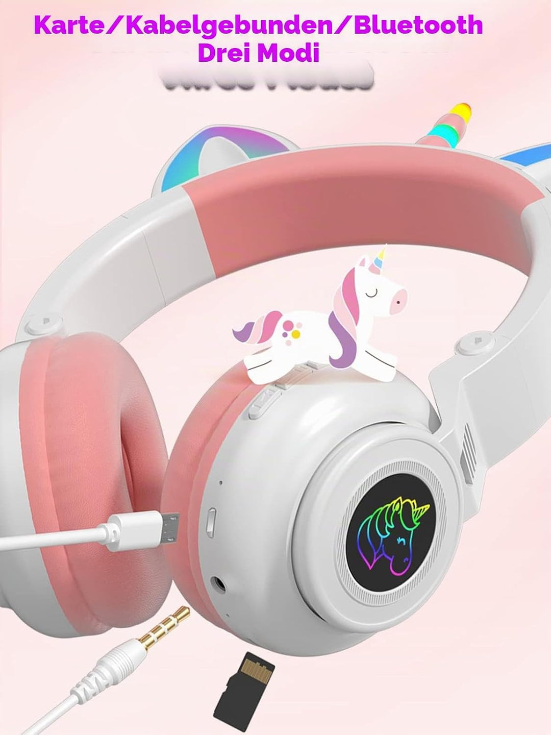 Katzenohr Kopfhörer Kindergeburtstag Geschenke Kind LED Katzenohren Einhorn Bluetooth Kabellose Over
