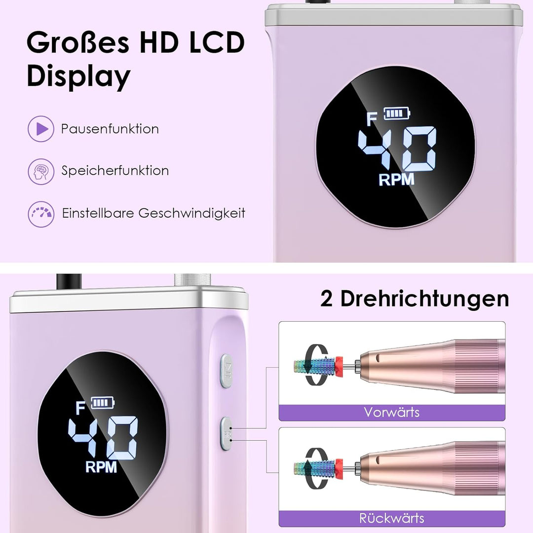 HOMEASY Nagelfräser Elektrisch Profi Maniküre Pediküre Set 16 IN 1 Nagelfeile 40000 U/Min Tragbar Fr
