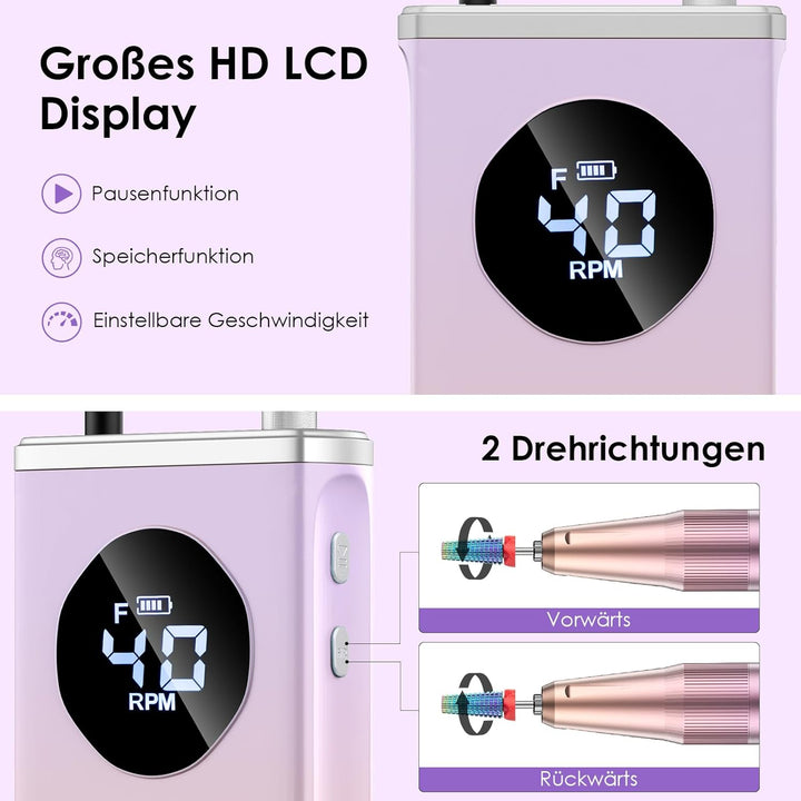 HOMEASY Nagelfräser Elektrisch Profi Maniküre Pediküre Set 16 IN 1 Nagelfeile 40000 U/Min Tragbar Fr