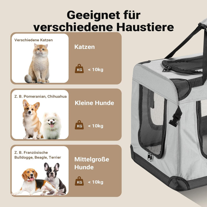 Fudajo Faltbare Transportbox für Haustiere, Grösse M (60x42x44 cm), mit Tragegriff und Liegedecke M