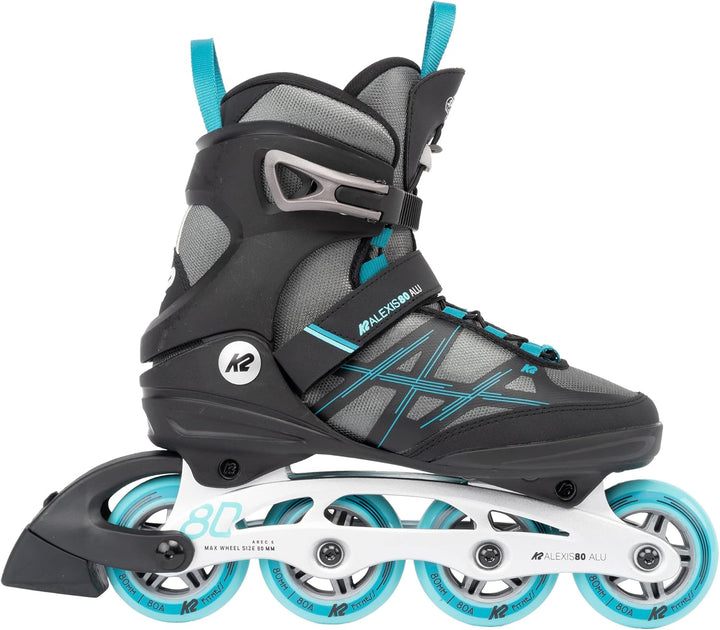 K2 Damen Alexis 80 Alu Inline Skates EU: 41.5 (UK: 7.5 / US: 10) grey - cyan, EU: 41.5 (UK: 7.5 / US