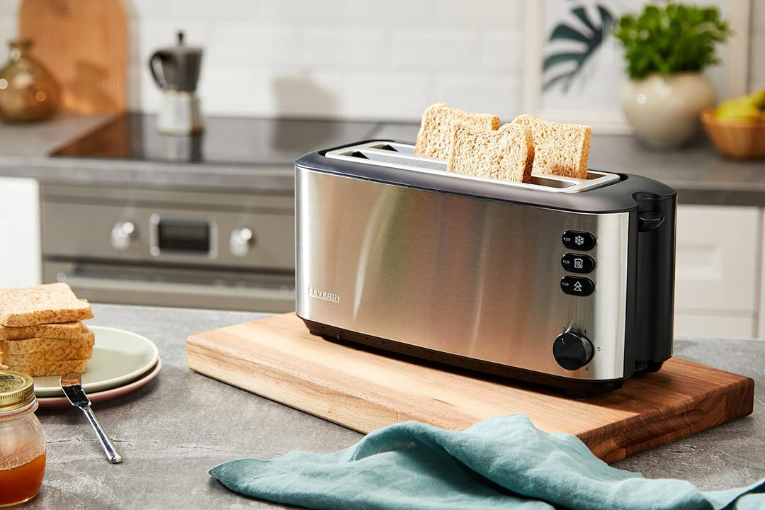 SEVERIN Automatik-Langschlitztoaster, Toaster mit Brötchenaufsatz, hochwertiger Edelstahl Toaster mi