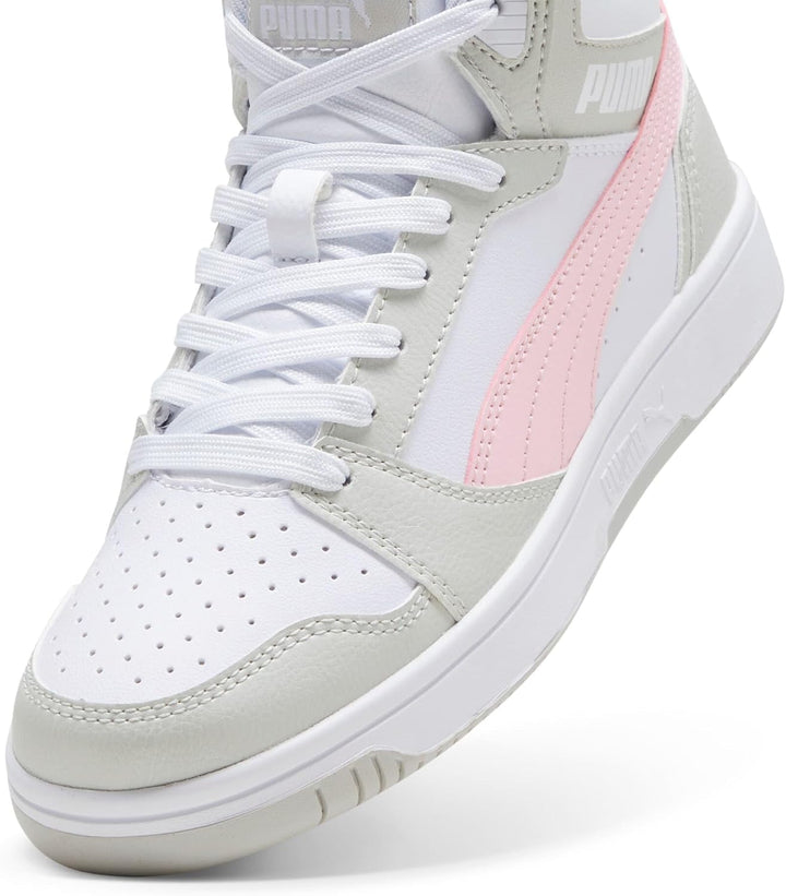 PUMA Unisex Kinder Rebound V6 Mid Jr Sneaker 35.5 EU Puma White Frosty Pink Sedate Gray, 35.5 EU Pum