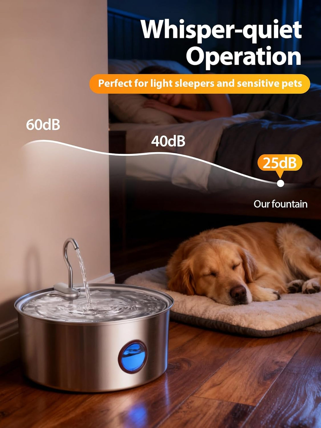 Trinkbrunnen für Hunde, 8L/270 oz Grosse Hundebrunnen/Katzenbrunnen Trinkbrunnen Silver Katzenbrunne