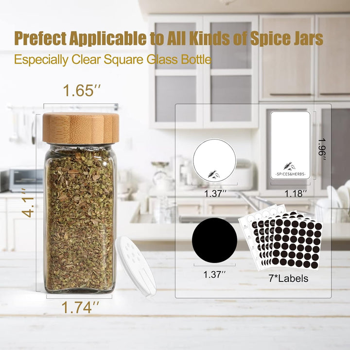 Gewürzgläser mit Bambusdeckel, 120 ml, Glas-Gewürzgläser mit Etiketten, minimalistische, leere Gewür