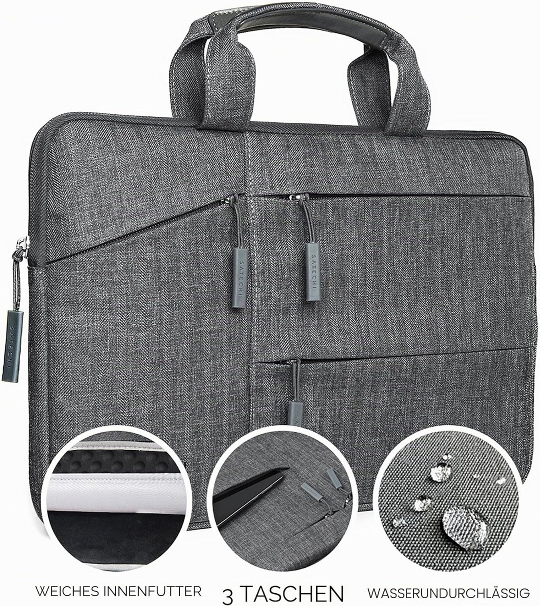 SATECHI Laptoptasche | Wasserabweisend und gepolstert, mit mehreren Fächern und Taschen 15 Zoll, 15
