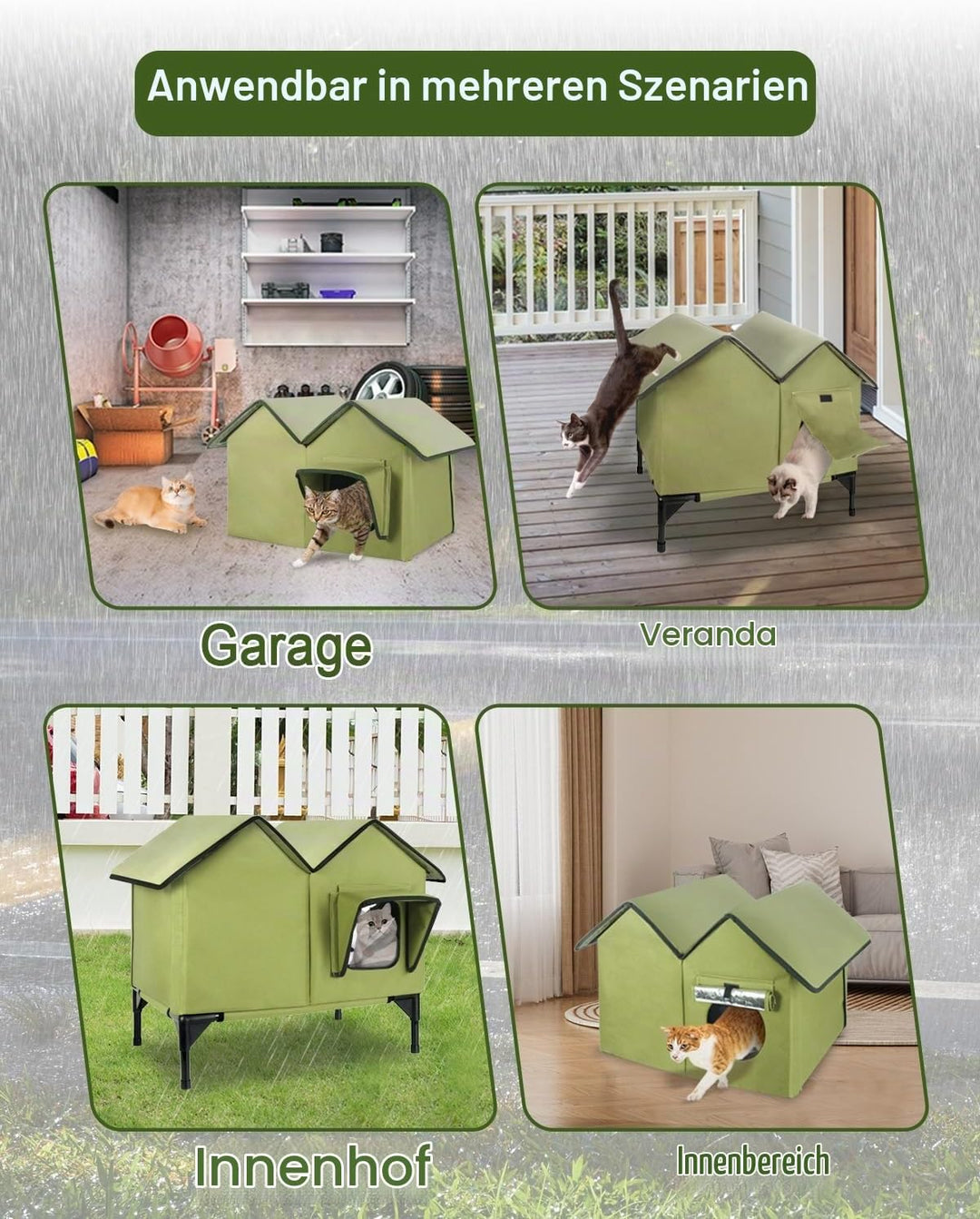 Katzenhaus im Freien, Grosse wasserdichte isolierte Katzenkennel mit erhöhter Basis, Winterhaus für