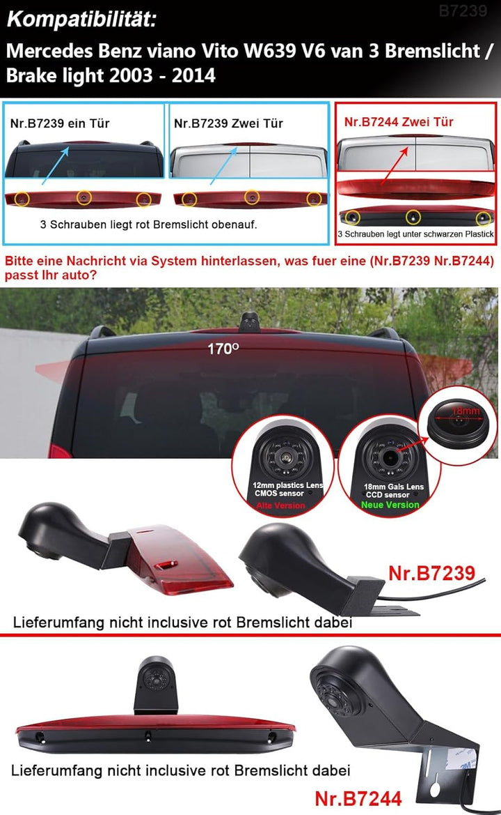 1280 * 720 Brake Bremsleuchte Auto Kamera Third roof Bremslicht Rückfahrkamera Replacement for Merce