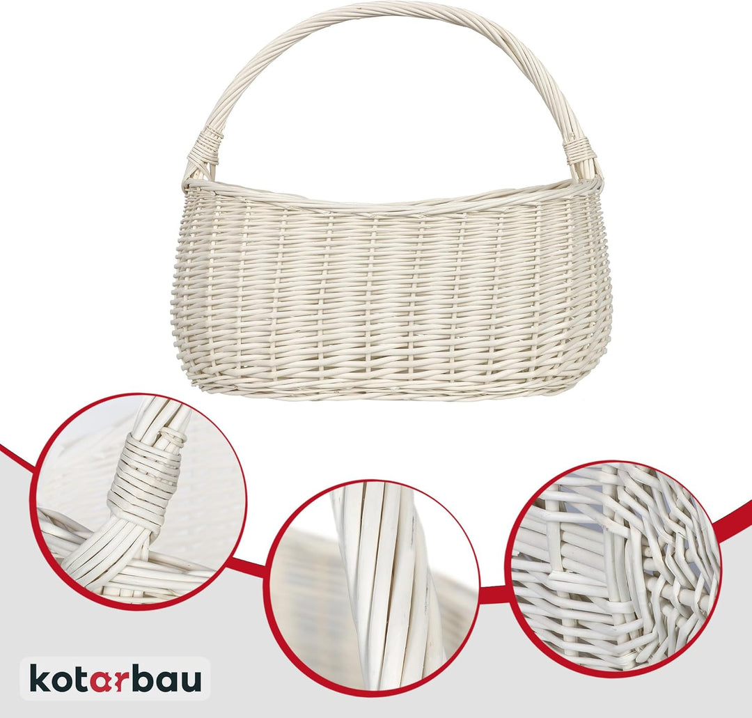 KOTARBAU® Weidenkorb Einkaufskorb geflochten 440 x 280 mm Korb aus Weide Weiss gross Einkaufskorb ge