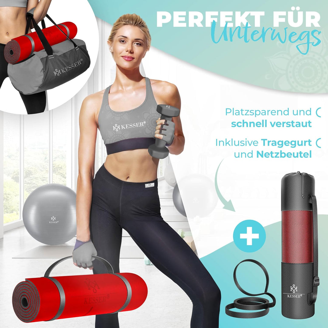 KESSER® Gymnastikmatte mit Tragegurt rutschfest TPE Yogamatte Gepolstert & rutschfest Fitnessmatte,