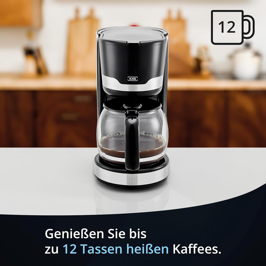 KHG Kaffeeautomat KA-129 SE2 aus Edelstahl/Kunststoff in schwarz, Kapazität für 12 Tassen, mit Glask