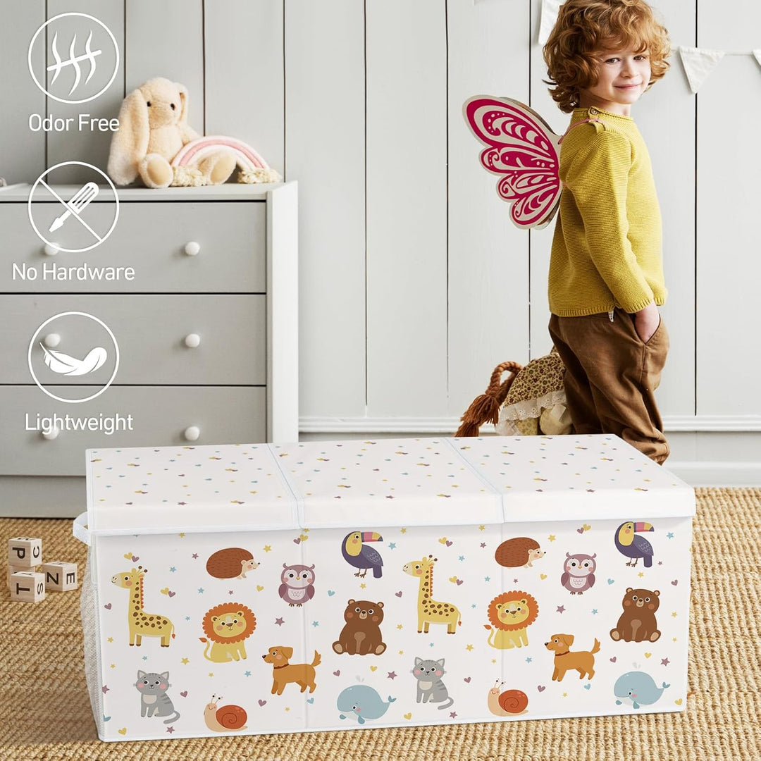 Spielzeugkiste Aufbewahrungsbox mit Deckel Kinder 96 x 32 x 40 cm, Faltbare und Platzsparend für Kin