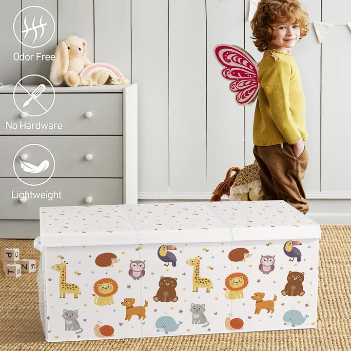 Spielzeugkiste Aufbewahrungsbox mit Deckel Kinder 96 x 32 x 40 cm, Faltbare und Platzsparend für Kin