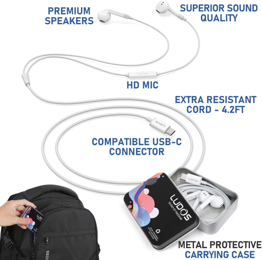 LUDOS FEROX USB C Kopfhörer, 5 Jahre Garantie für iPhone 17 16 15 Pro Max Plus Air Samsung Galaxy S2
