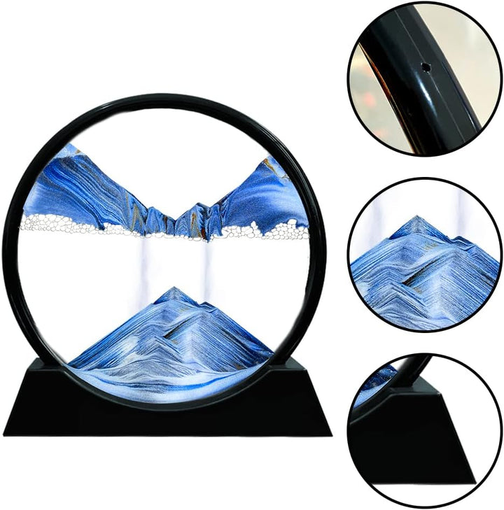 Aoderun Sandbilder Zum Drehen 3D Sanduhr Büro Deko Sand Rundes Glas Fliessender Sand Rahmen Beweglic