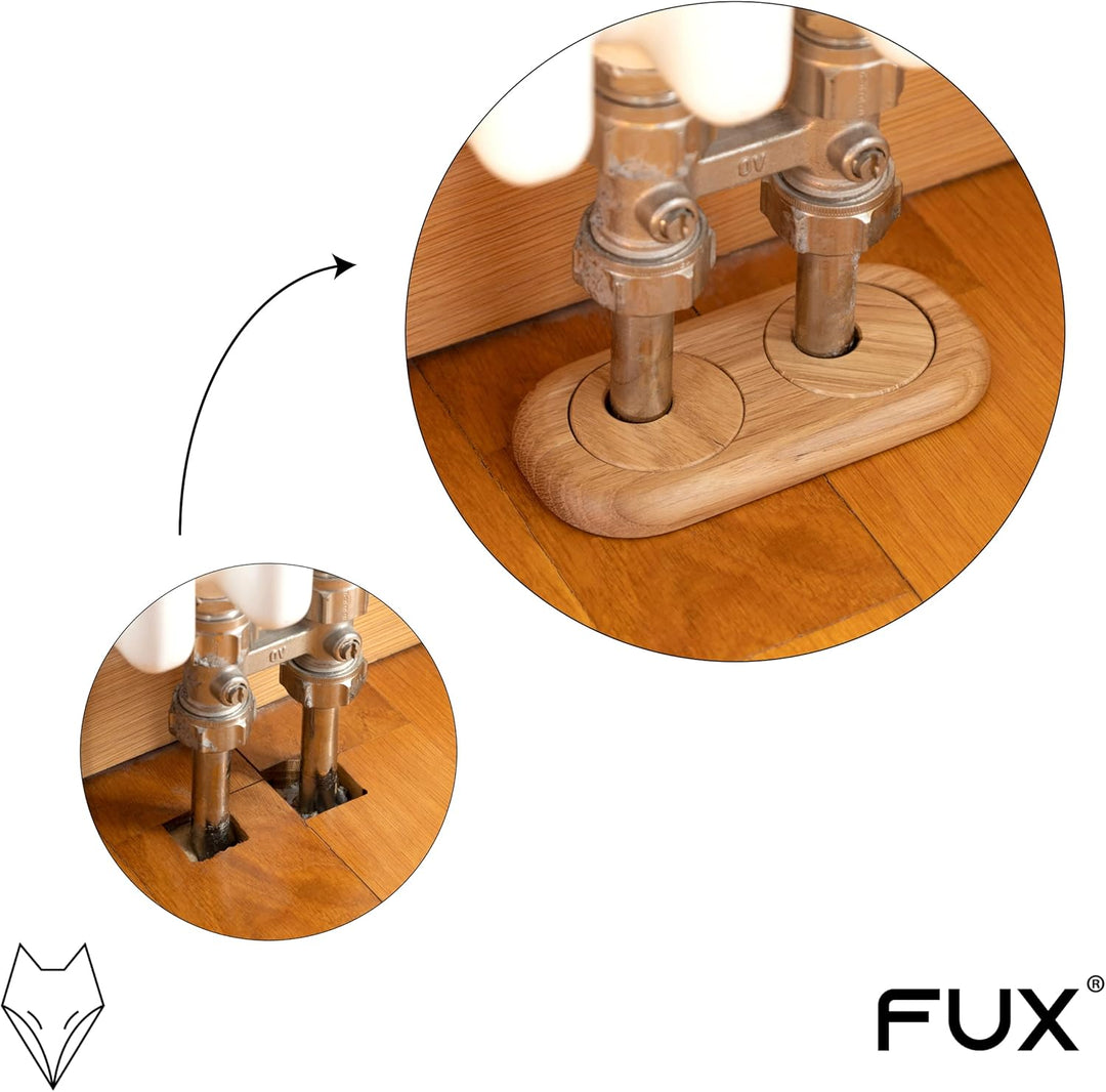 5 Stück Doppel Heizungsrohr Rosette, Rohrabstand variabel, verschiedene Echthölzer und Grössen, Rohr