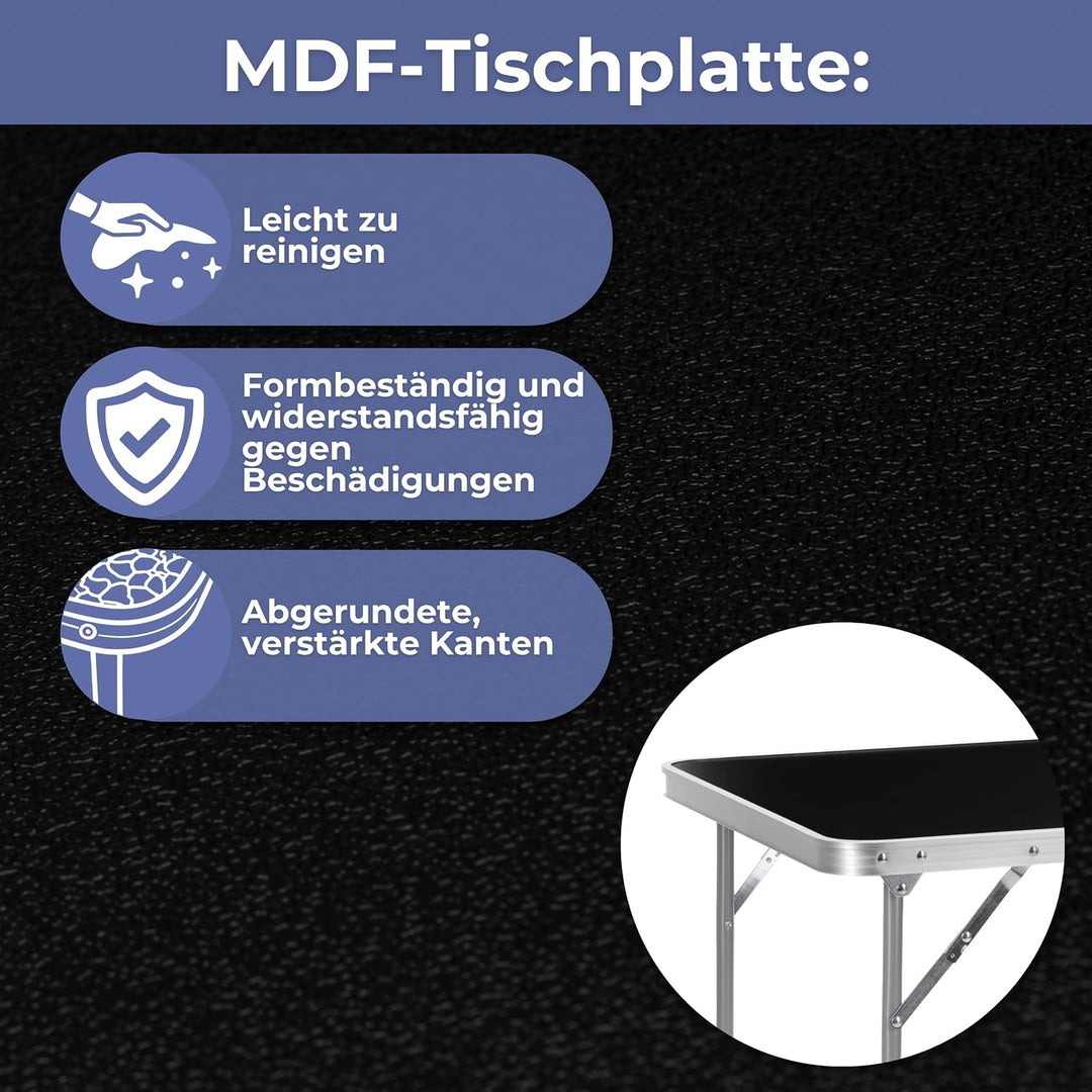 SPRINGOS Klapptisch 80x60 cm Aluminiumrahmen MDF Tischplatte Höhenstabil Tragbar Zusammenklappbar An
