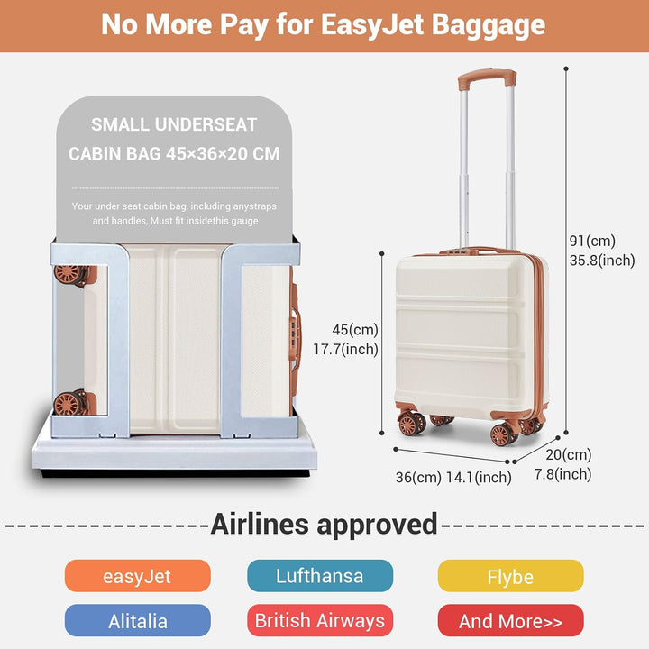KONO Kleiner Koffer Handgepäck Hartschalenkoffer für Easyjet Handgepäck 45x36x20 cm, Leicht Reisekof