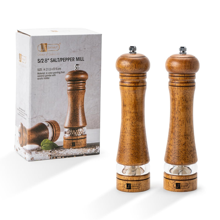 Salz und Pfeffermühle Set, Pfeffer und Salzmühle 2er Set aus Holz 21,5 cm Gewürzmühle Mühlenset Nach