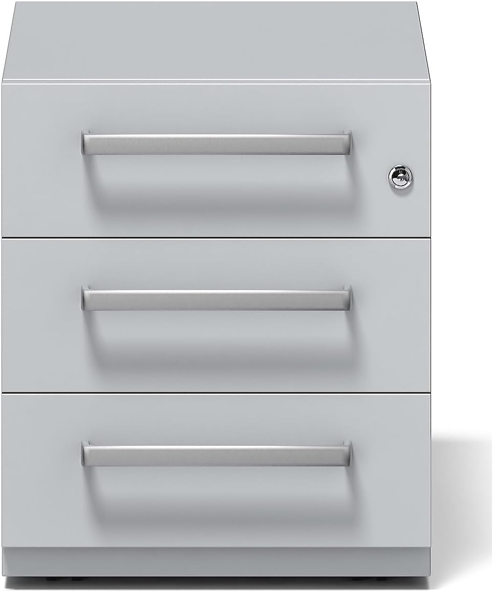 BISLEY Rollcontainer Note mit Griff, 3 Universalschubladen, Metall, 645 Lichtgrau, 56.5 x 42 x 49.5