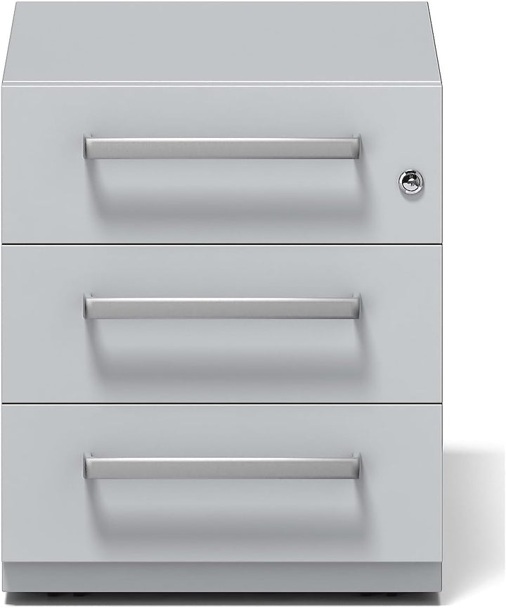 BISLEY Rollcontainer Note mit Griff, 3 Universalschubladen, Metall, 645 Lichtgrau, 56.5 x 42 x 49.5