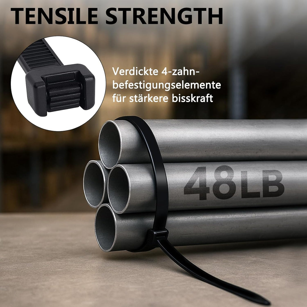 SUPERFA 500 Stück Kabelbinder Schwarz, 300mm x 4.8mm Nylon Kabelbinder Selbstsichernde für Kabelmana