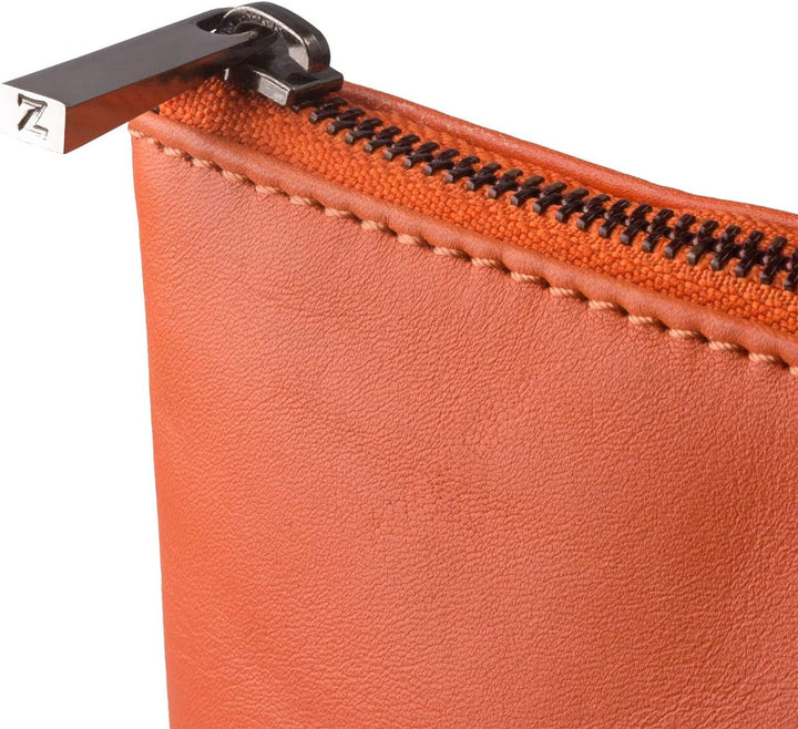 DUDU Clutch Damen Herren Maxi aus echtem Leder Flach Slim mit Griff und Reissverschluss Orange, Oran