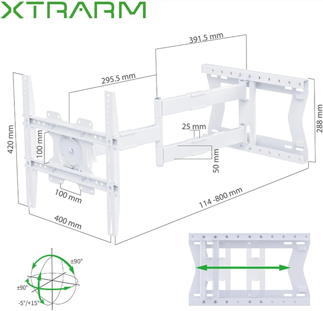 XTRARM TiTon F 80 cm Wandabstand, TV Wandhalterung, Langer Schwenkarm, neigen, schwenken, rotieren,