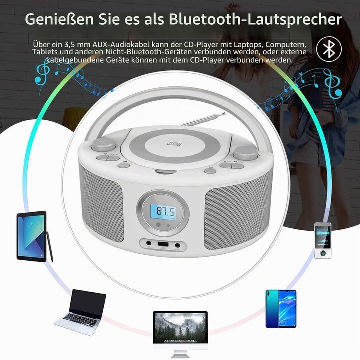 WISCENT Tragbares CD Radio (CD-Player, Boomboxen, UKW Radio, USB, Kopfhöreranschluss, AUX-In),CD Spi