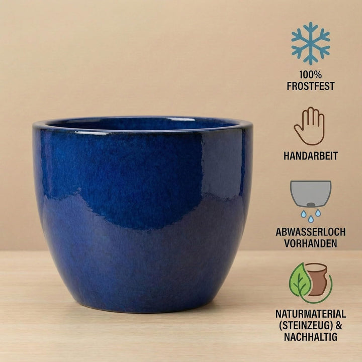 Teramico Premium Pflanzkübel Keramik glasiert – 100% Frostfest & Handarbeit. Blumenkübel mit Loch fü