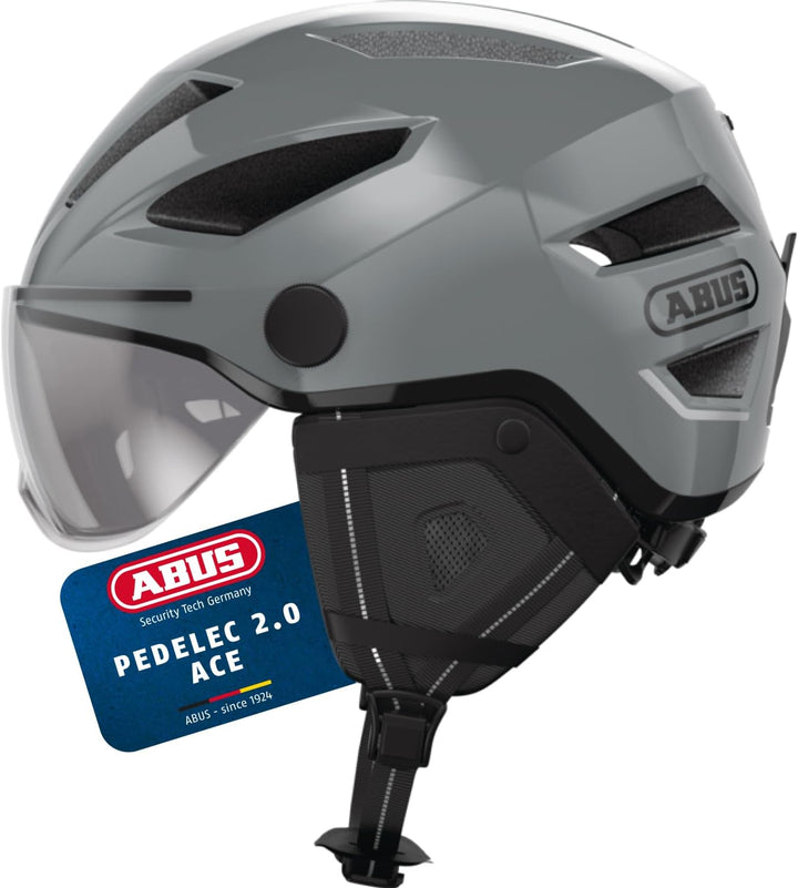 ABUS Stadthelm Pedelec 2.0 ACE - Fahrradhelm mit Rücklicht, Visier, Regenhaube, Ohrenschutz - für Da