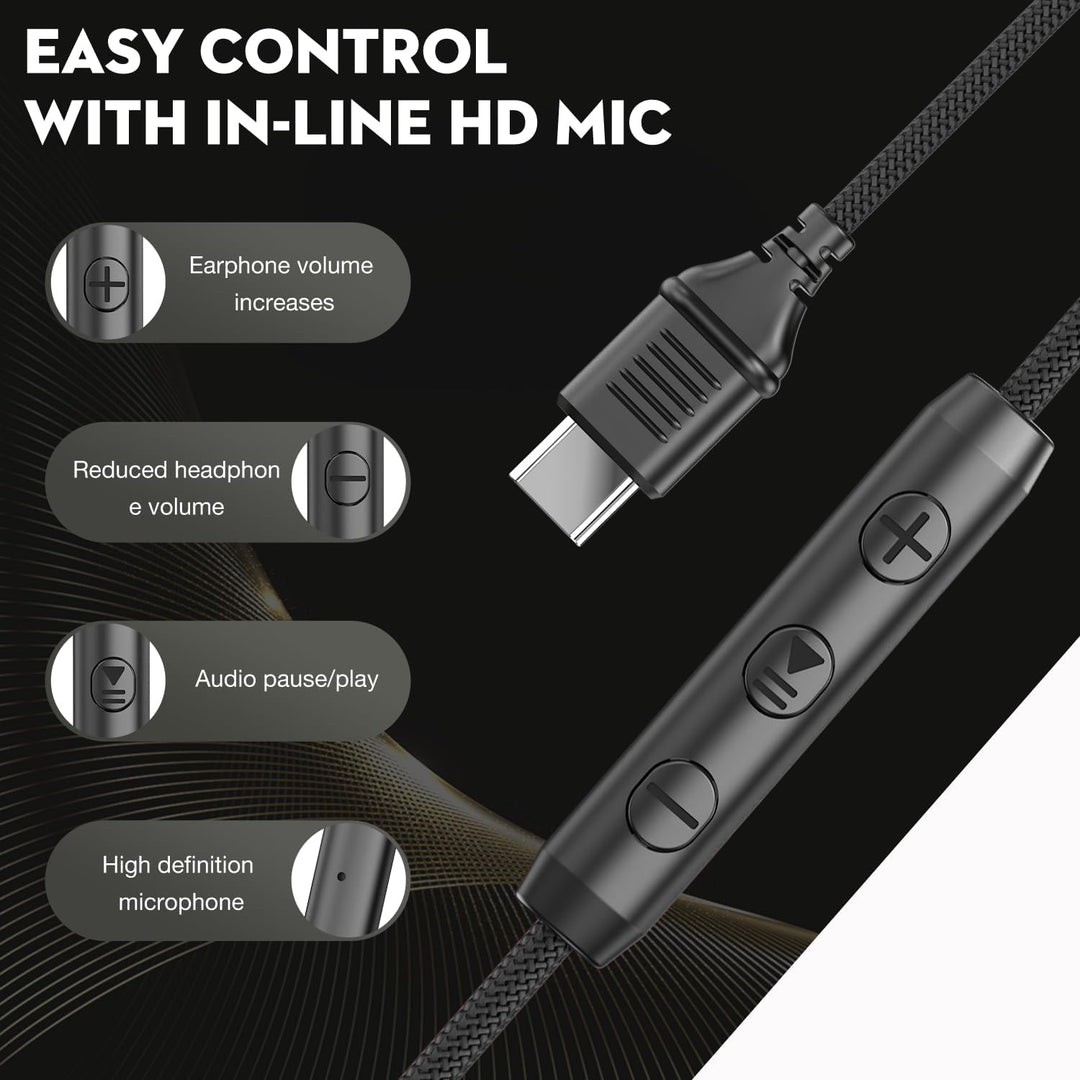 USB-C Kopfhörer mit Mikrofon und Lautstärkeregler, Over Ear Stereo Headsets für iPhone 15, 16 Pro, k