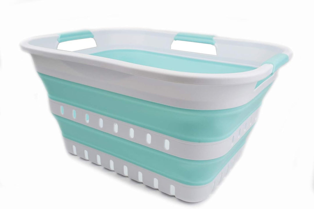 SAMMART 30L Collapsible 3 Handled Plastic Wäschekorb - Faltbarer Pop-Up-Vorratsbehälter/Organizer -