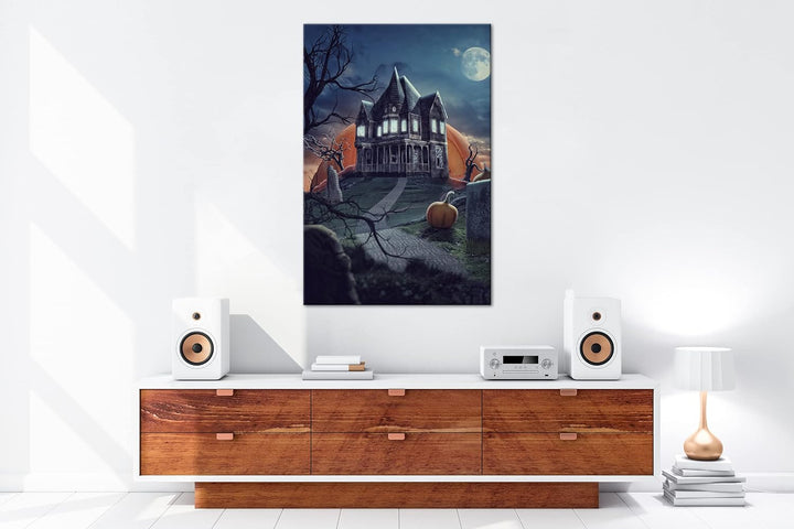 deyoli Helloween Villa Format:90x60 cm als Leinwandbild, Motiv fertig gerahmt auf Echtholzrahmen, Ho