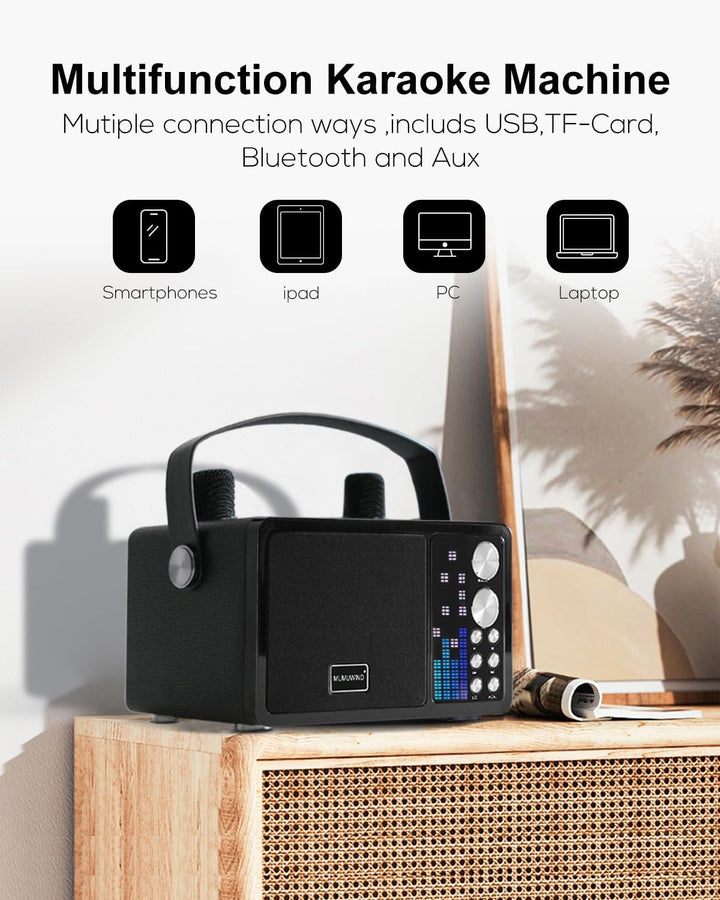Karaoke Maschine,Karaoke Anlage mit 2 Mikrofonen, Karaoke Box mit 7 Stimmeffekten, Karaoke Set Lauts