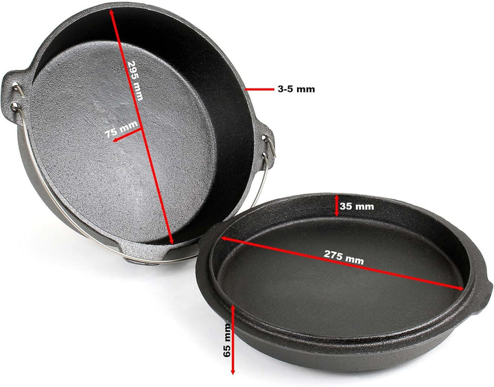 Dutch Oven 6l mit Untersetzer und Deckelheber, Kochtopf aus Gusseisen für Lagerfeuer und Camping