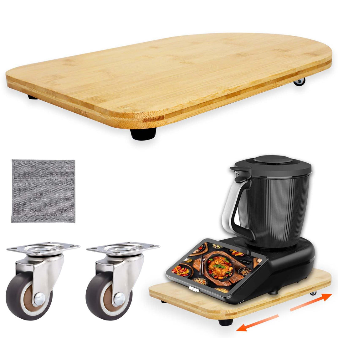 Gleitbrett für Thermomix TM7/TM6/TM5, Rollbrett aus Bambus mit 360° Rollen, Müheloses Verschieben oh