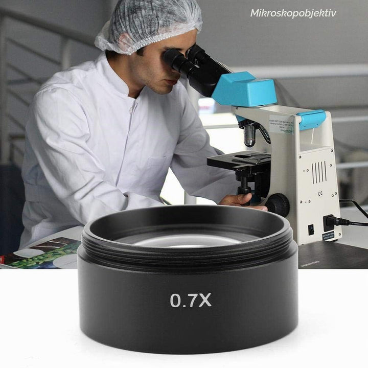 Stereomikroskope Objektivlinse, KP-0.7X Mikroskop Hilfsobjektiv Linse aus Metall, Aluminiumlegierung