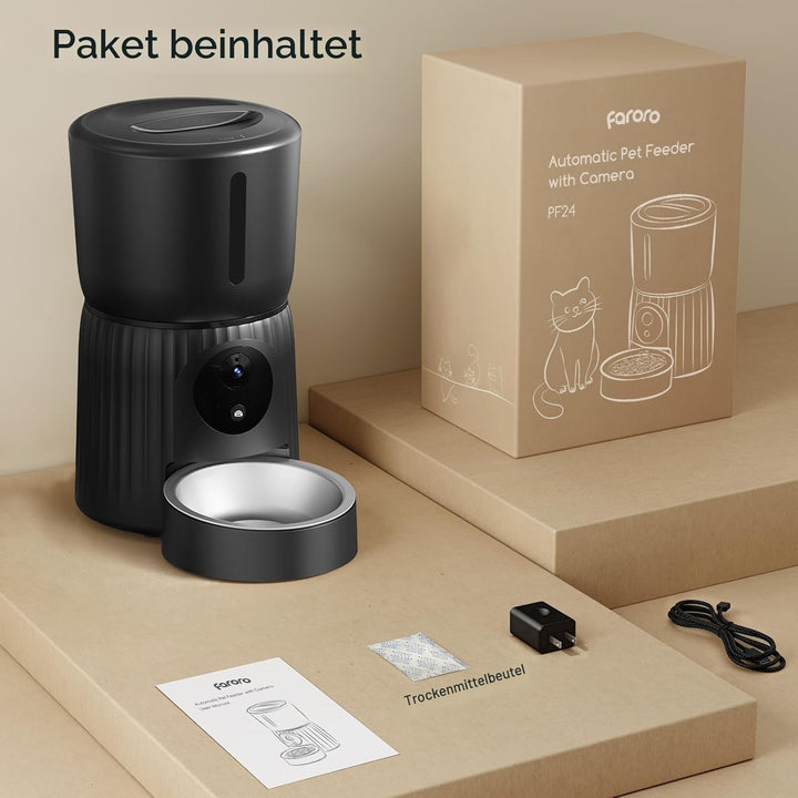 Faroro Futterautomat Katze mit WiFi, 1080P HD Video Katzenfutter Automat mit Nachtsicht, 4L Futtersp
